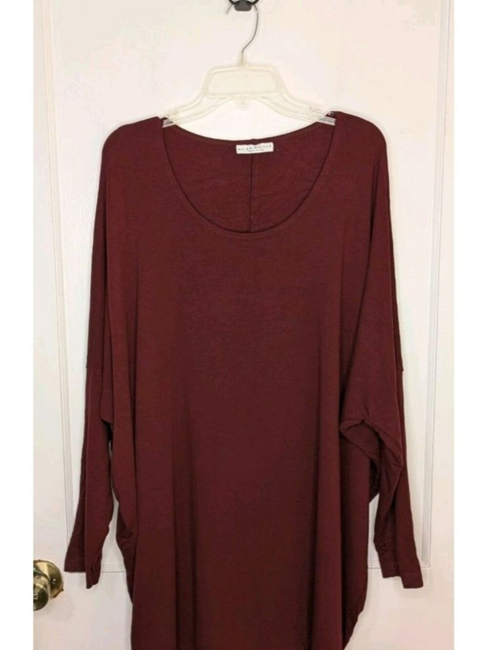 Bryn Walker Lara Siro Rayon Long Tunic Top Sz 1X Scoop Neck Maroon Lagenlook